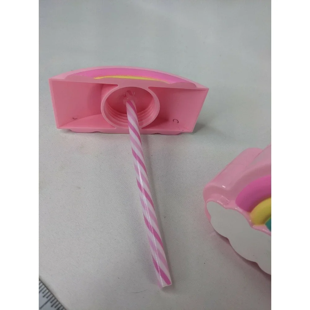 Rainbow Pink Plastic Drinking Cup Straw Container 4‎ Inch Tall